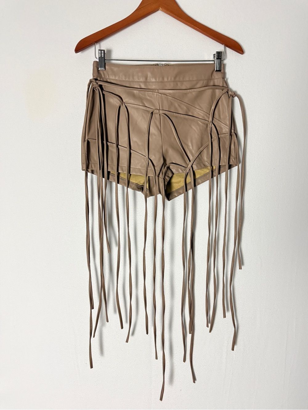 Hot & Delicious Tan Fringe High Waist Leather Shorts - Picture 2 of 9